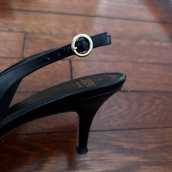 J Crew Slingback Black Leather Size 9 Kittenheels - Picture 6 of 7